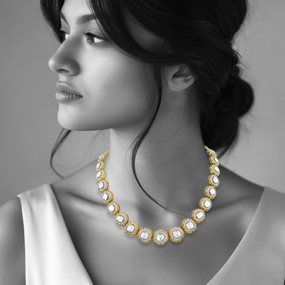 Polki String Necklace with Halo Setting